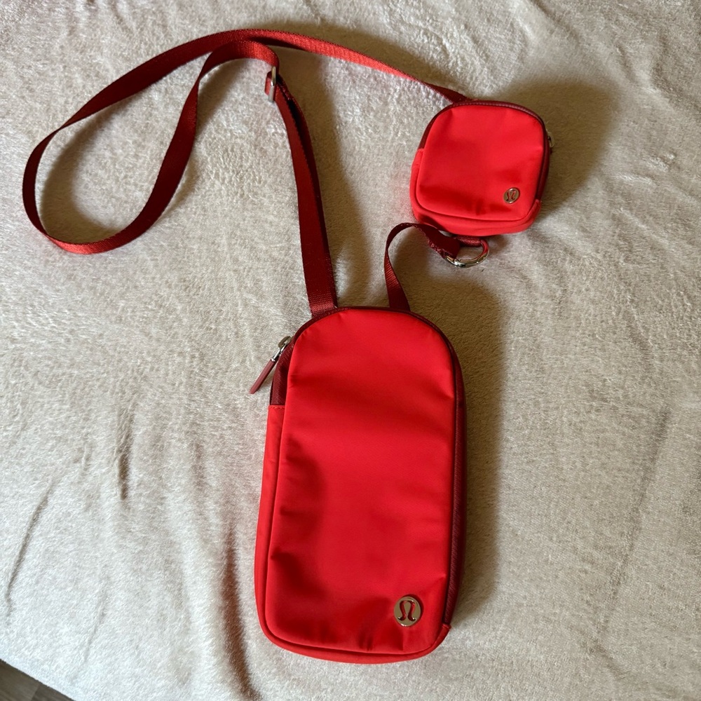 128 - Lululemon Athletica Red Crossbody Phone Bag with Mini Coin Pouch